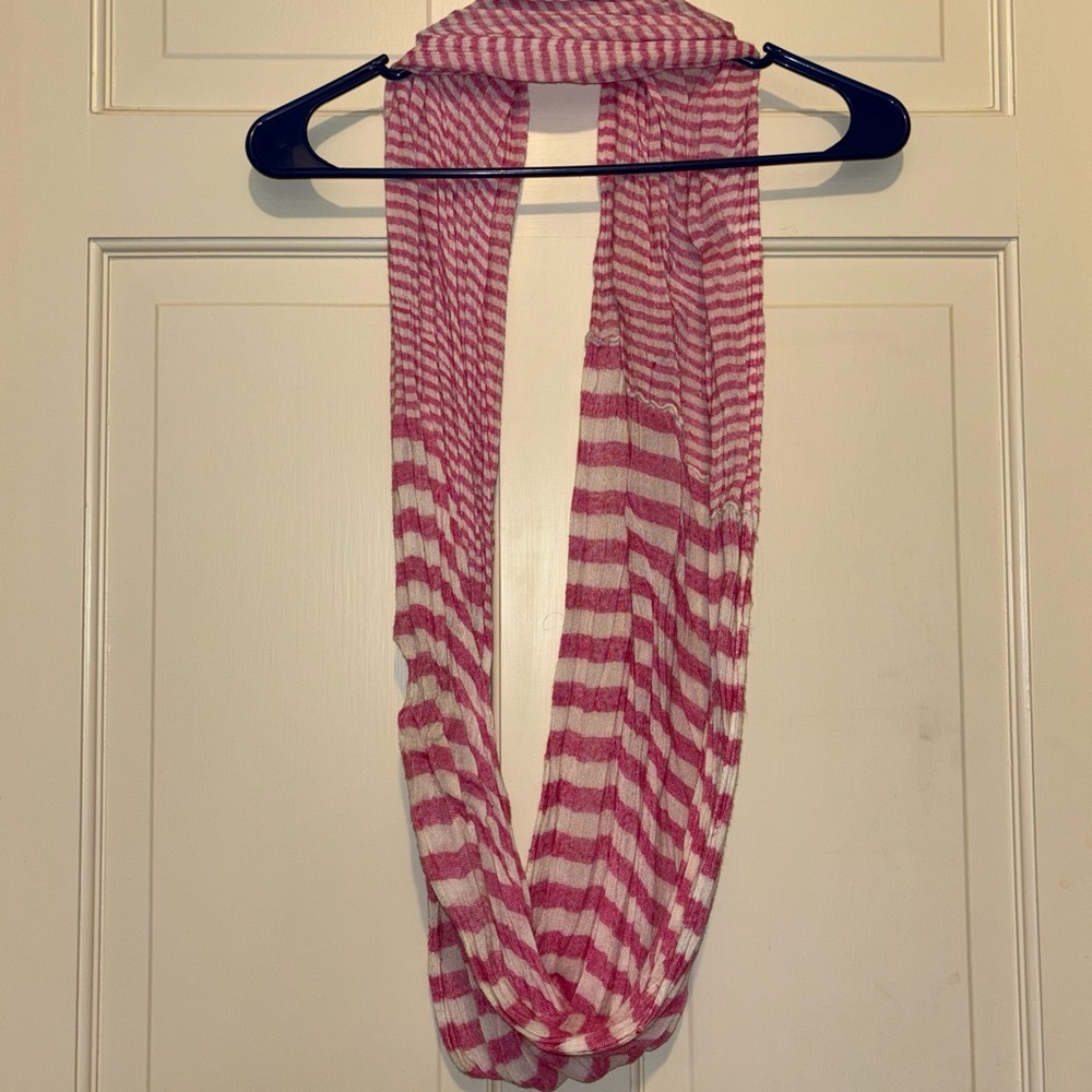 Pink White Striped Scarf infinity neck warm gifts travel party fall girly cute - Picture 4 of 6